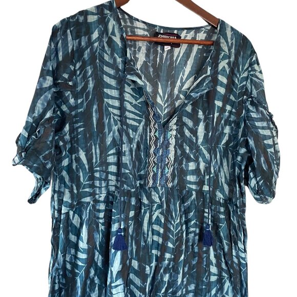 Johnny Was Workshop Tropical Twilight Tunic Shift Dress Large L Blue Embroidered - Picture 2 of 4
